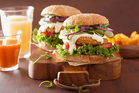 A healthy oatmeal Burger matches up with Soy Smoothie